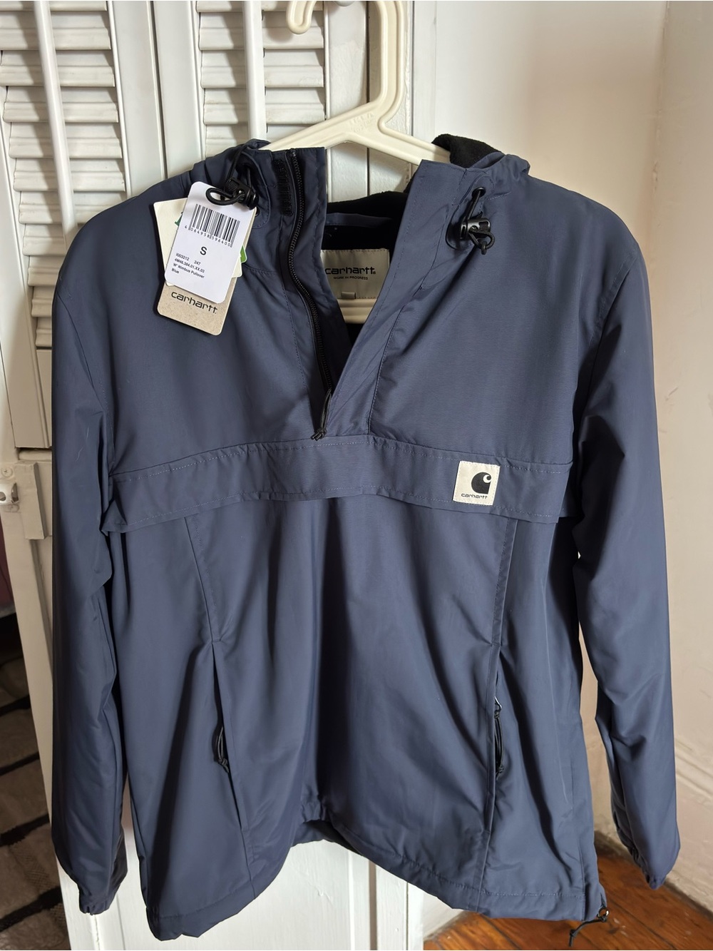 Carhartt WIP Navy Fleece Hooded Pullover - Small